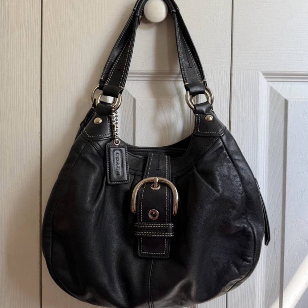 Coach Black Leather Buckle Shoulder Bag